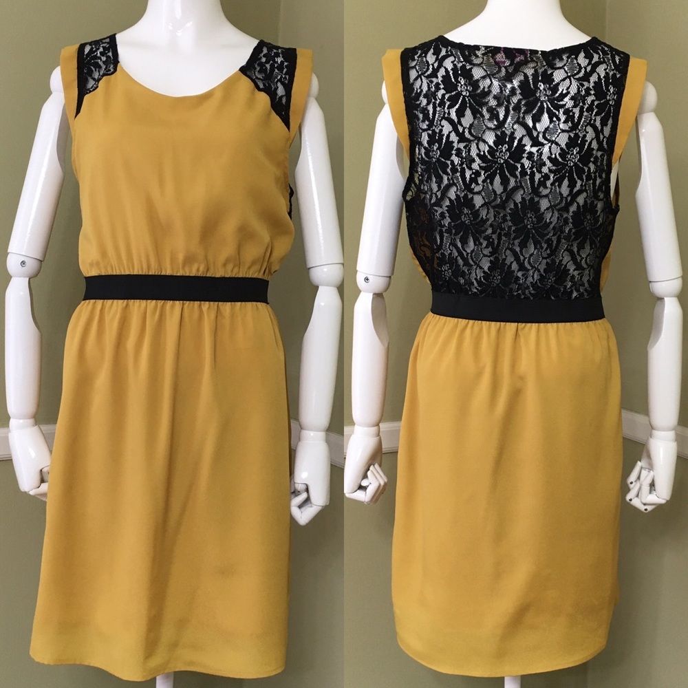 Francesca’s Emmelee Yellow Gold Black Lace Dress